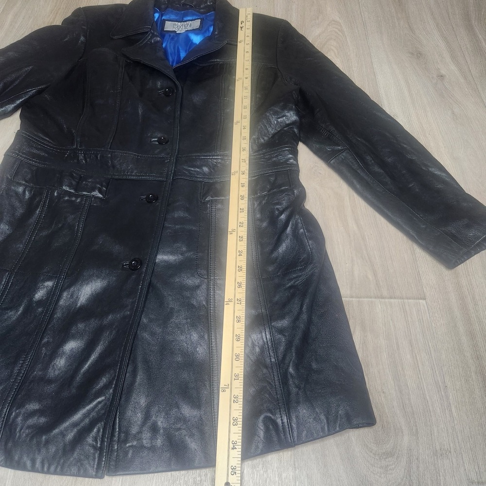 Vintage Wilsons Leather Maxima Trench Coat Women's XL Black Blue Lining Y2K 90s - Picture 10 of 14